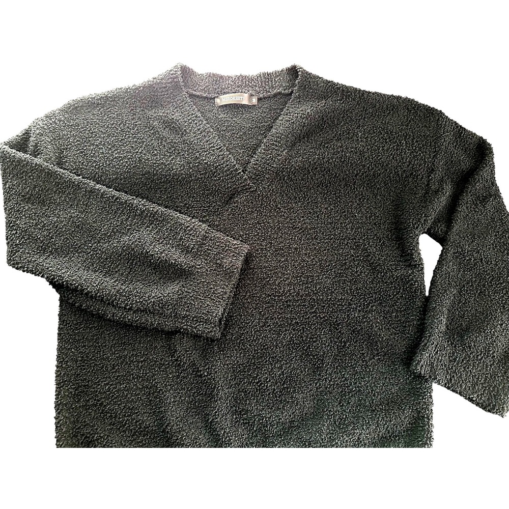MEROKEETY Women's M Black Boucle Knit V-Neck Long Sleeve Cozy Sweater